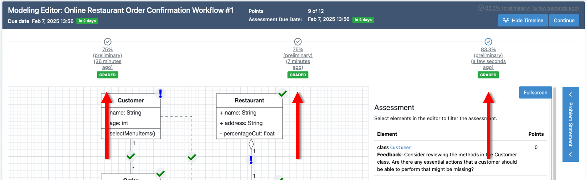 Screenshot showing the submission history section in the modeling editor