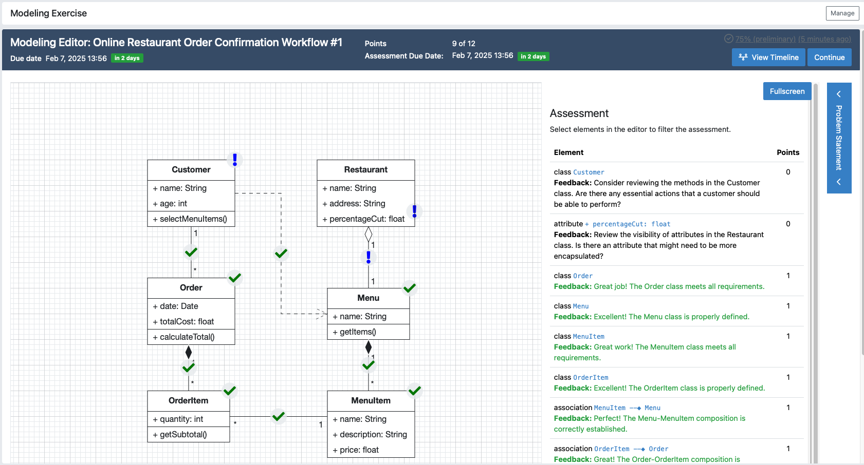 Screenshot showing detailed AI feedback