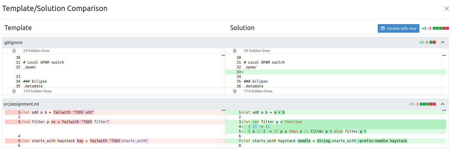 Template/Solution Comparison Example