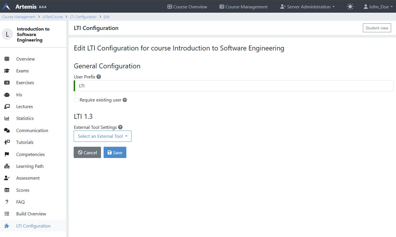 Edit Course-wise LTI Configuration