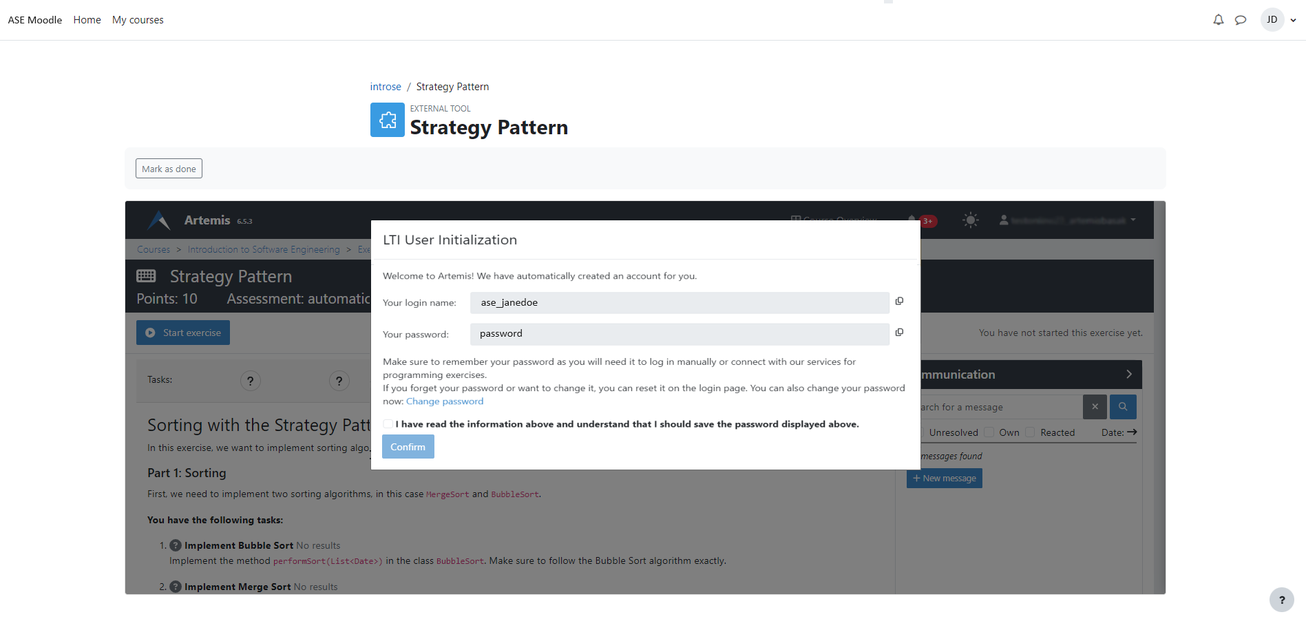 Moodle - Password Pop-up