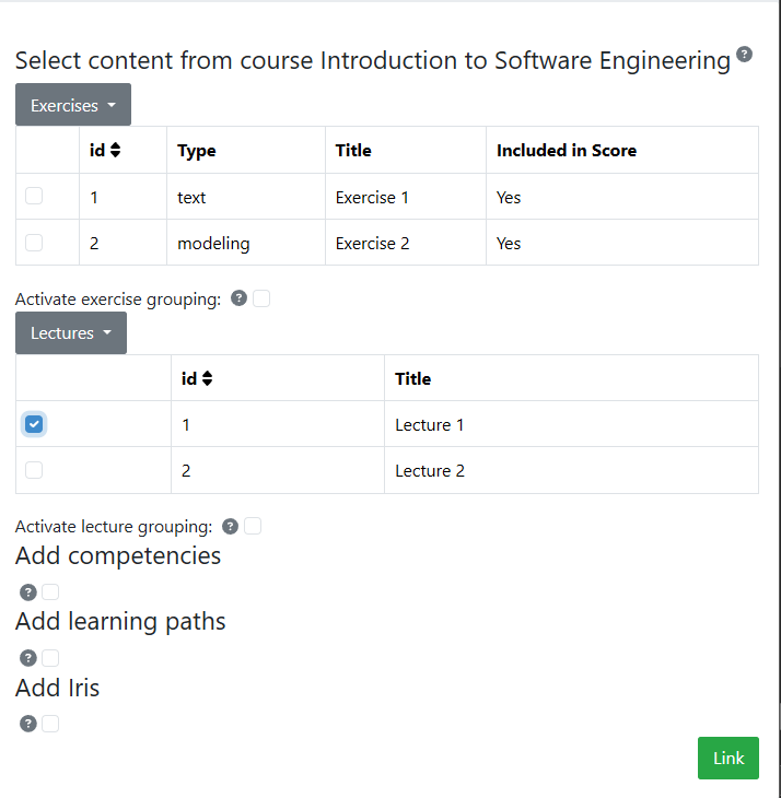 Moodle Deep Link Content