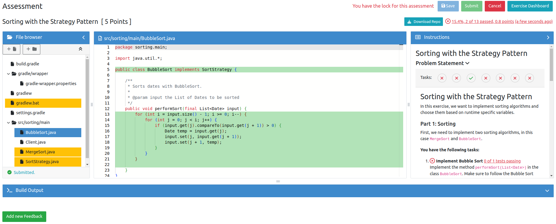 Manual assessment in the online editor