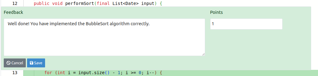 Feedback in the online editor