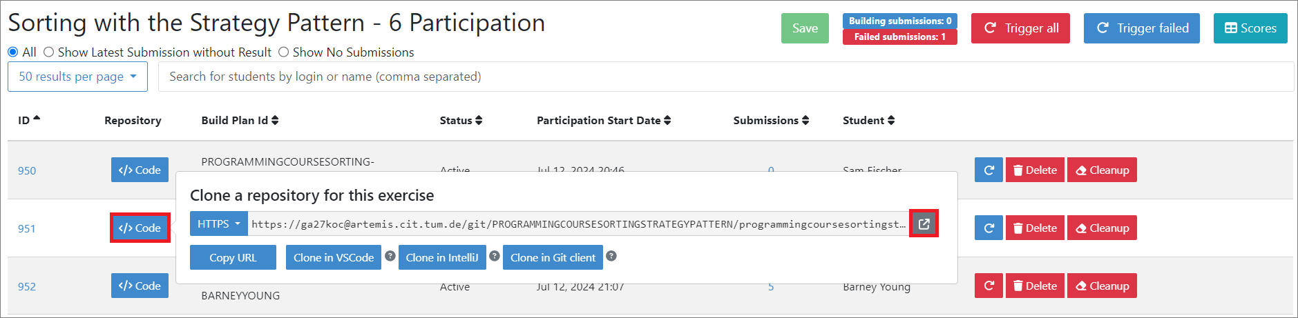 Open Repository Button in Participations Page