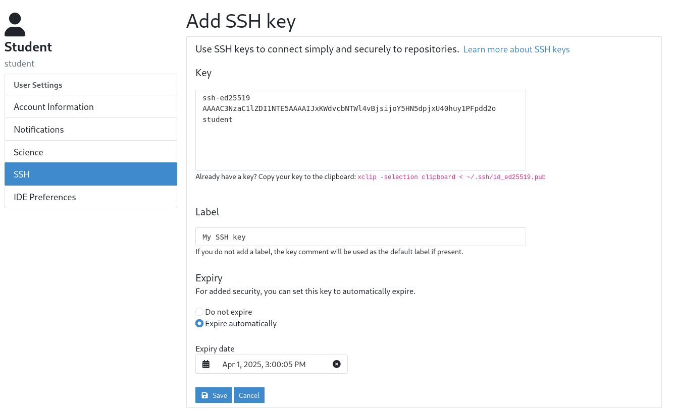 Add public SSH key to account